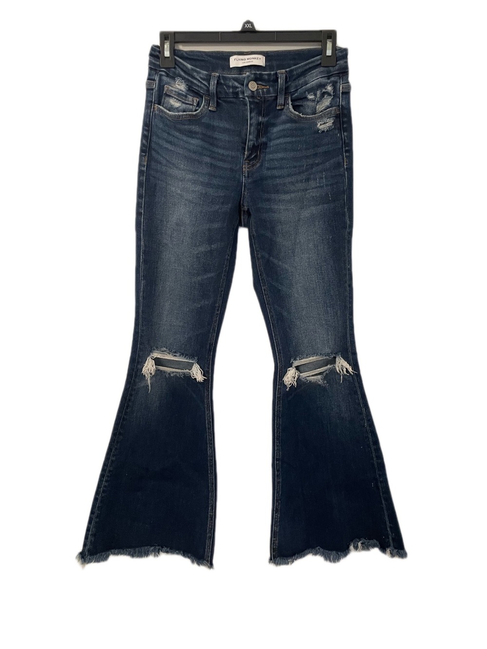 Flying Monkey Dark Wash Distressed Flare Jeans - Navy Blue